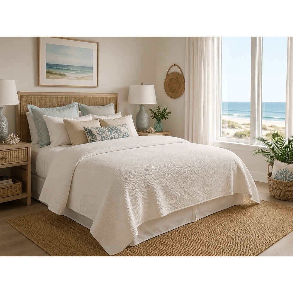 Matouk King Coverlet White 108x108 Structured Cotton Heavyweight Coastal Scandi
